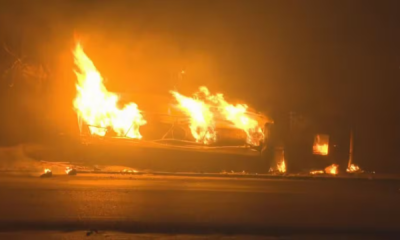 portal plural caminhão de combustível tomba, explode e causa incêndio