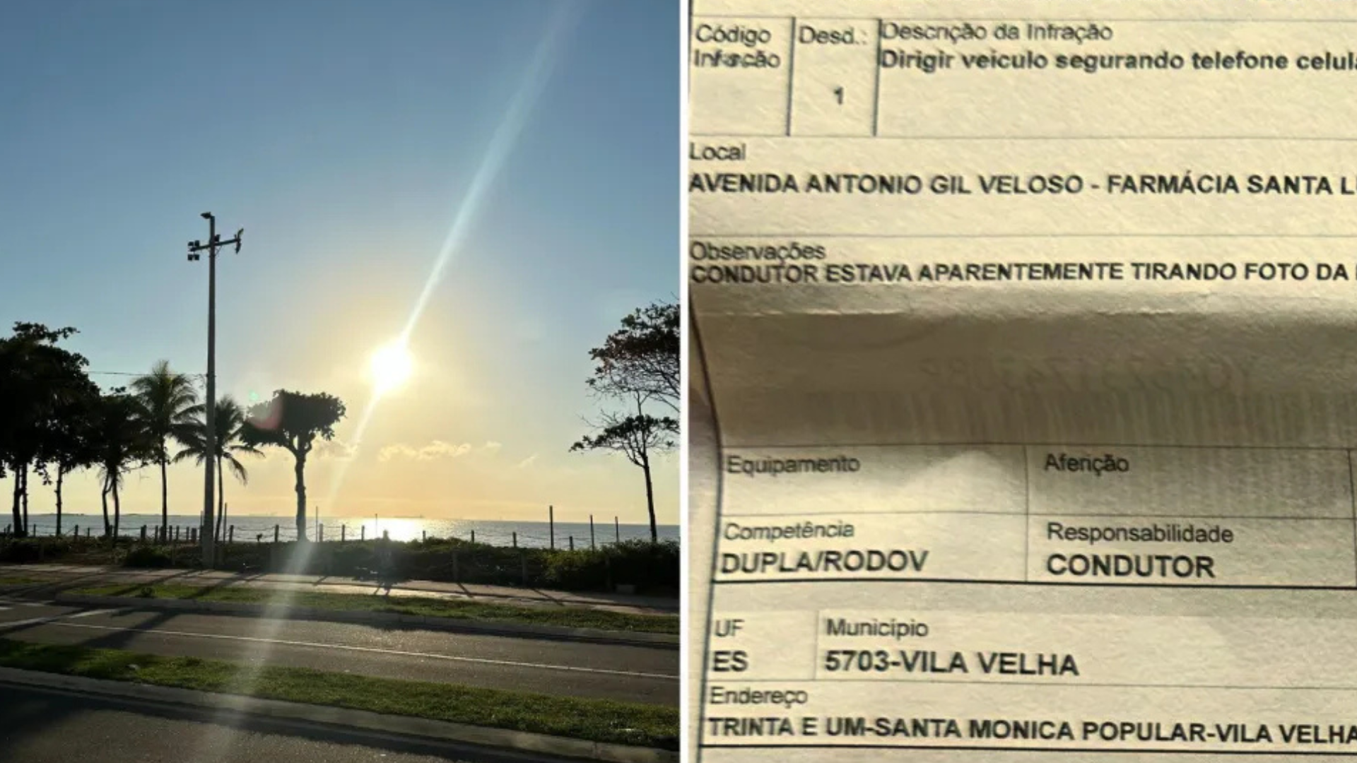 portal plural motociclista é multado por fotografar paisagem enquanto aguardava no semáforo